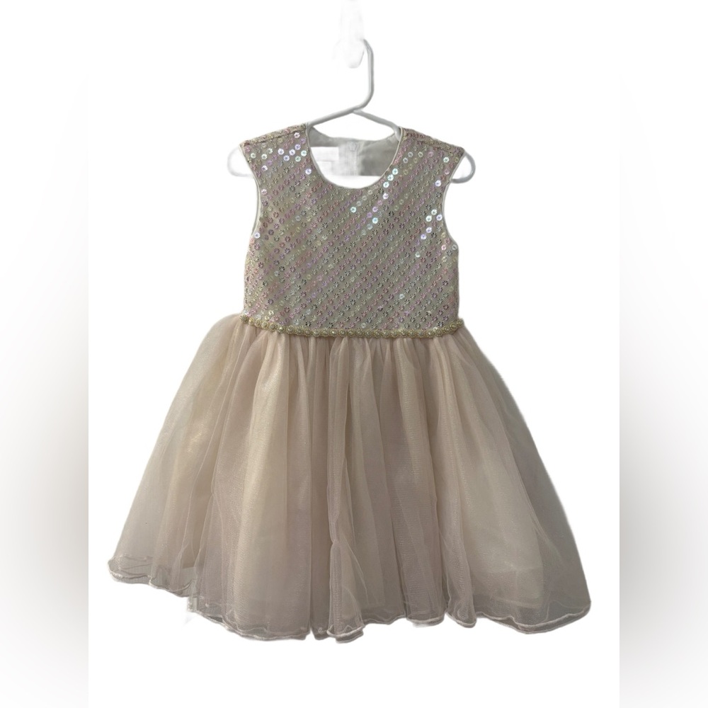 Bonnie Jean Sequin and Tulle Kids Costume Dress - Cream and Gold